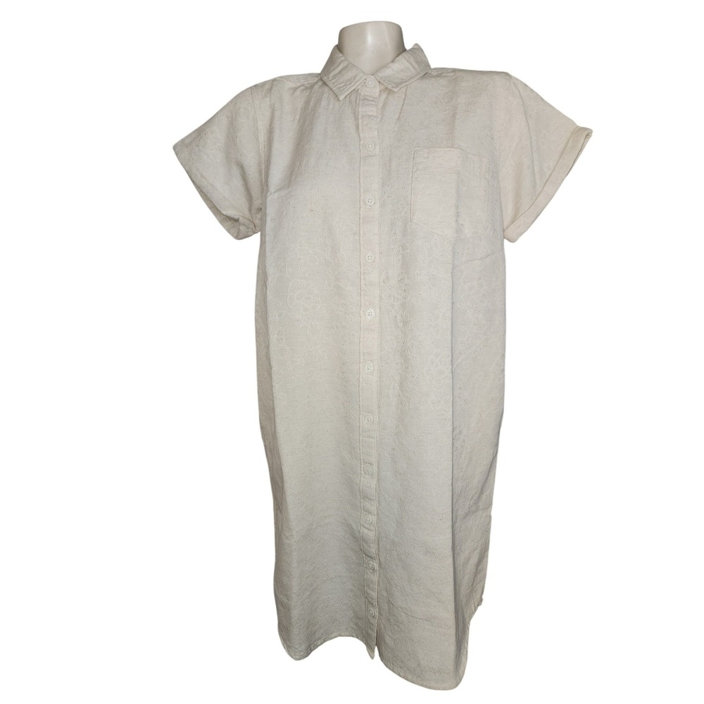 ADVENTURA Organic Cotton Flax Floral Jacquard Button Down Shirt Dress M Lagenloo